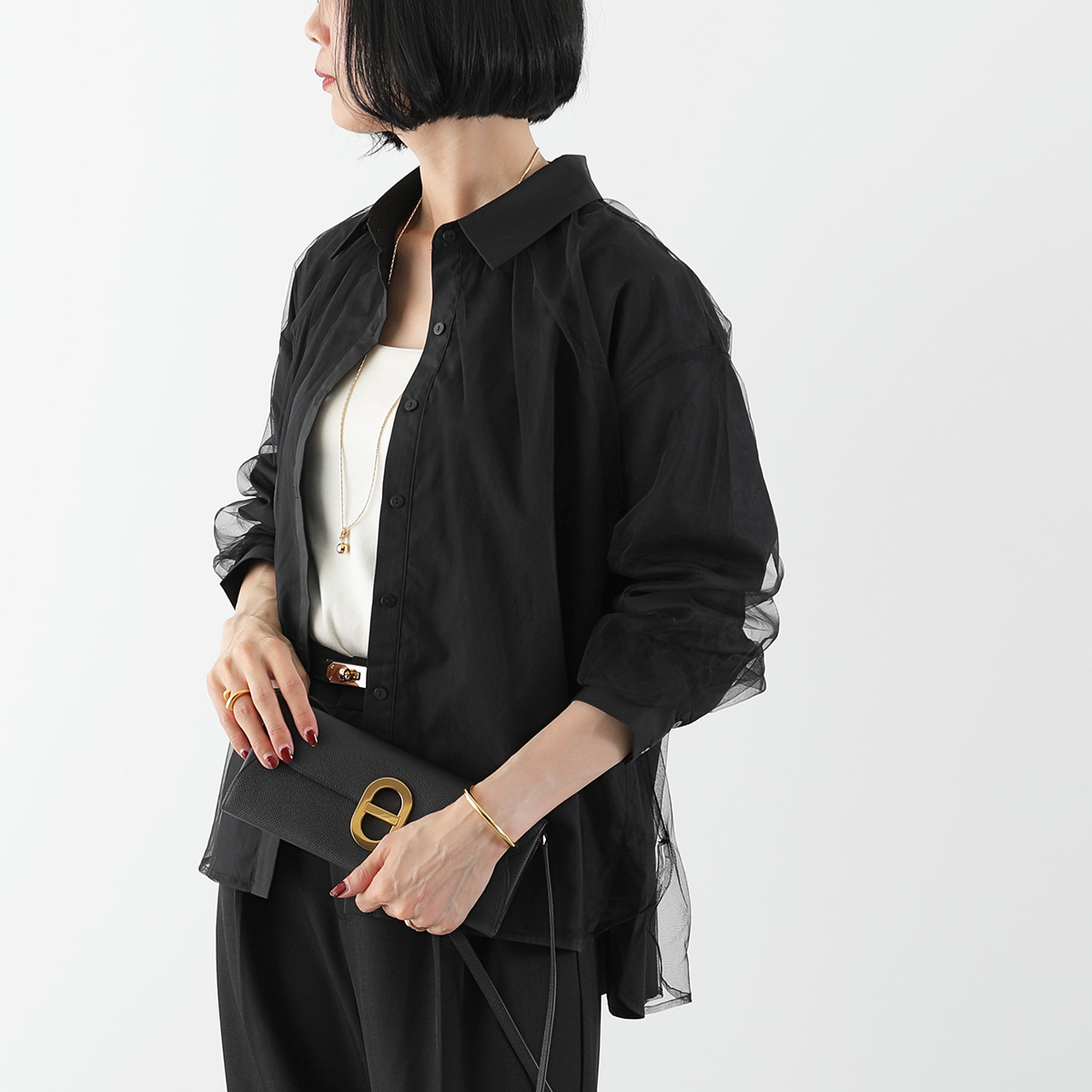 Torrazzo Donna（トラッゾドンナ） 長袖 シャツ Sheer Tulle Shirt