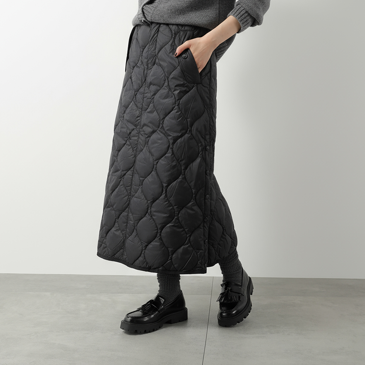 TAIONミリタリーダウンスカート　黒　S TAION タイオン スカート MILITARY SNAP BUTTON DOWN SKIRT W150LSSKML