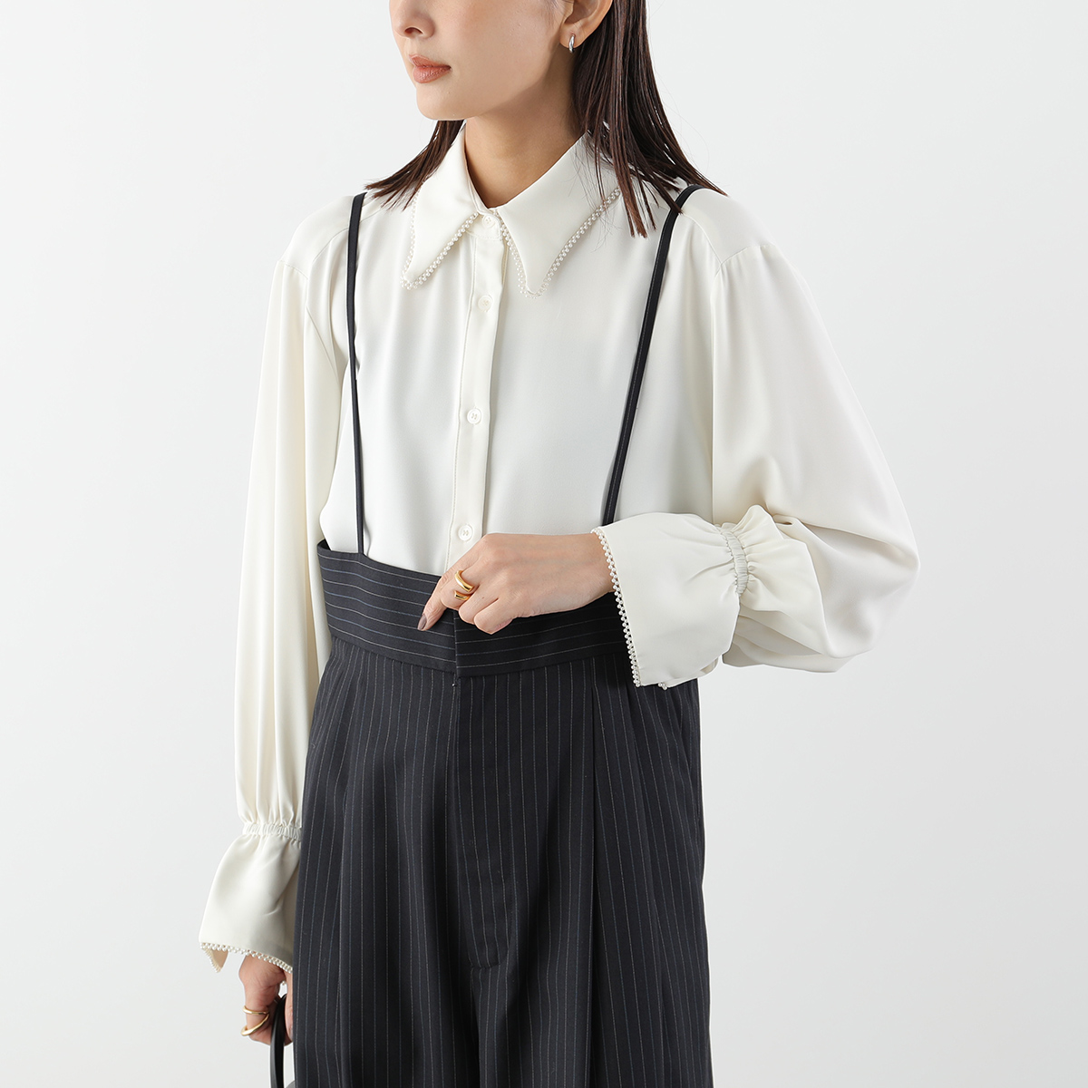 anana（アナナ） シャツ a59-047 レディース パール付き襟 長袖