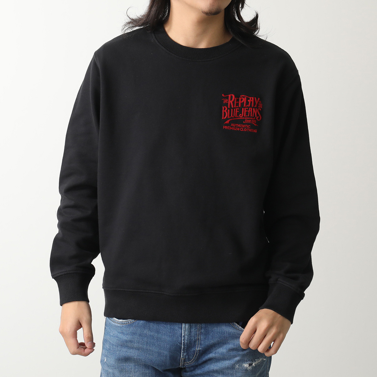 REPLAY　リプレイ　メンズ　チェストロゴシンプルスウェット REPLAY（リプレイ） スウェットシャツ COTTON FRENCH TERRY FLEECE