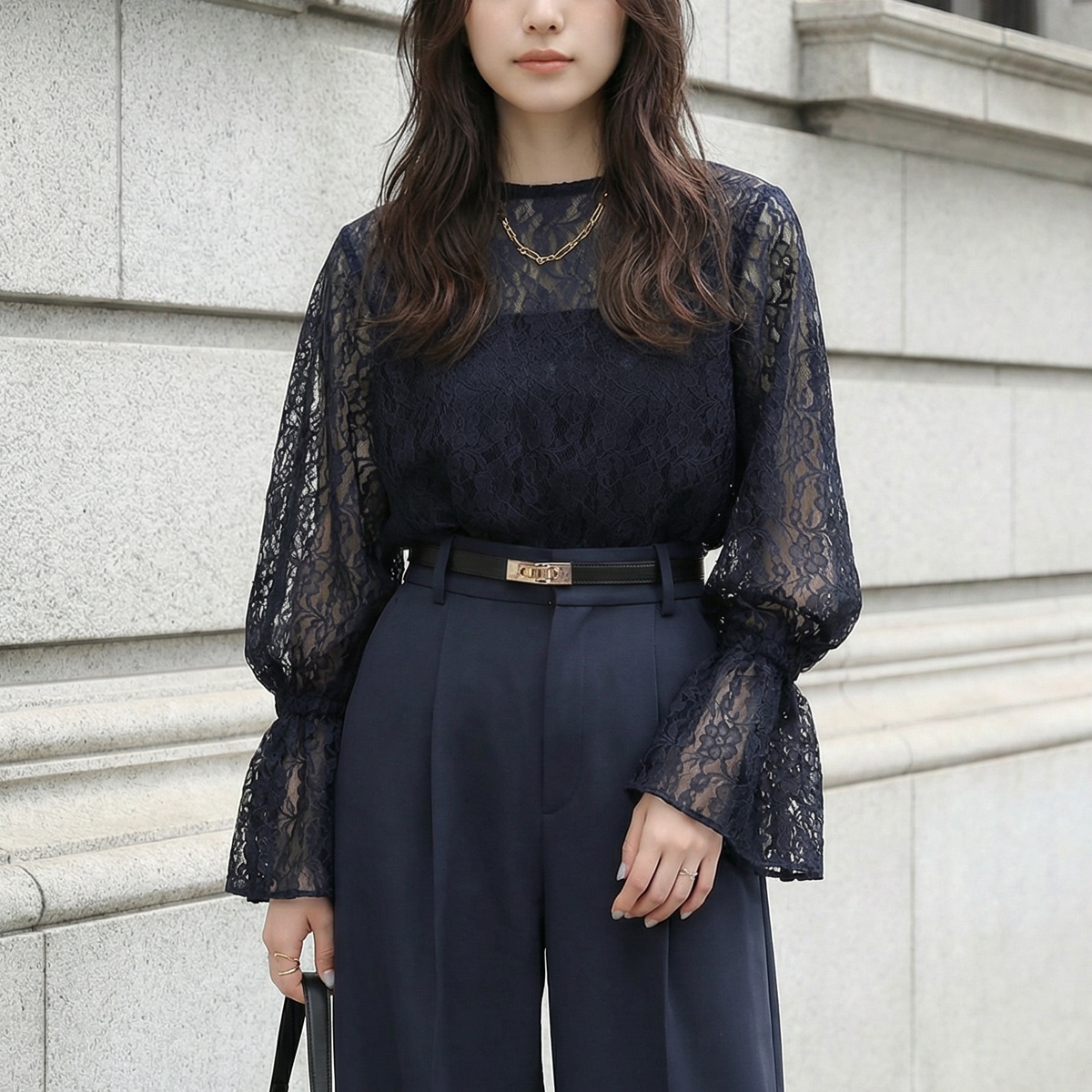 美品　anuans ウェーブレースドッキングブラウス オケージョン　パフスリーブ 美品 anuans ウェーブレースドッキングブラウス オケージョン パフスリーブ