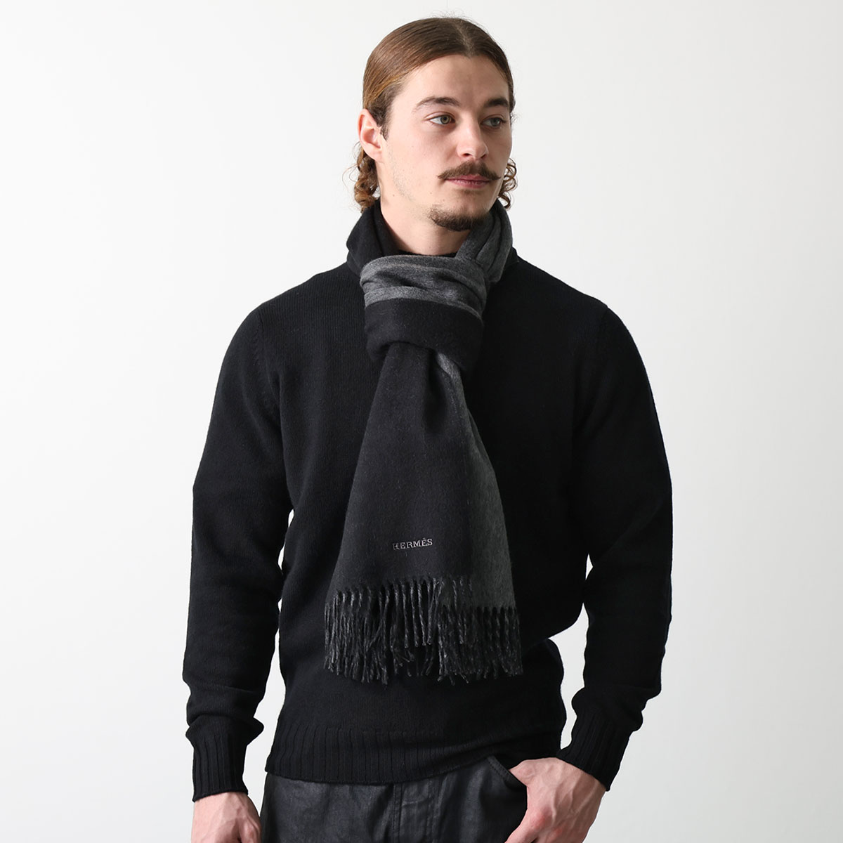 HERMES エルメス　マフラー　ユニセックス HERMES エルメス マフラー ユニセックス エルメスチェック柄 オレンジ