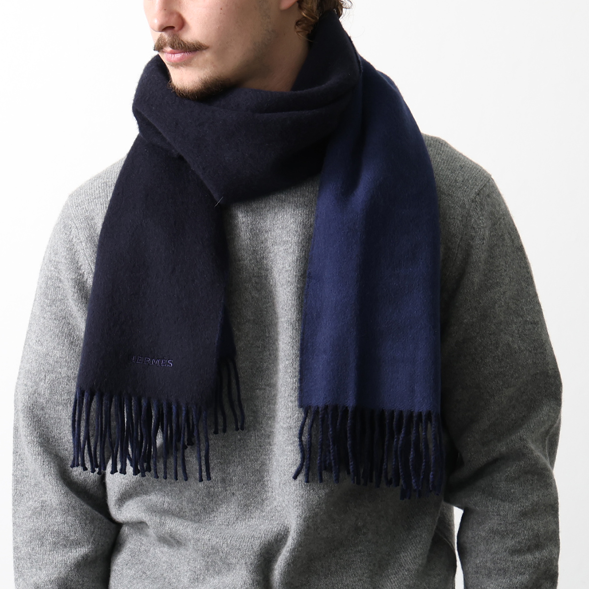 HERMES 黒 メンズカシミヤマフラー 美品 エルメス カシミヤ マフラー 無印 ブラック