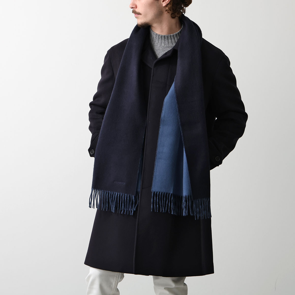 エルメス カシミヤ シルク マフラー ロゴ入り リバーシブル バイカラー HERMES（エルメス） マフラー 170×40 レクトヴェルソ Recto Verso