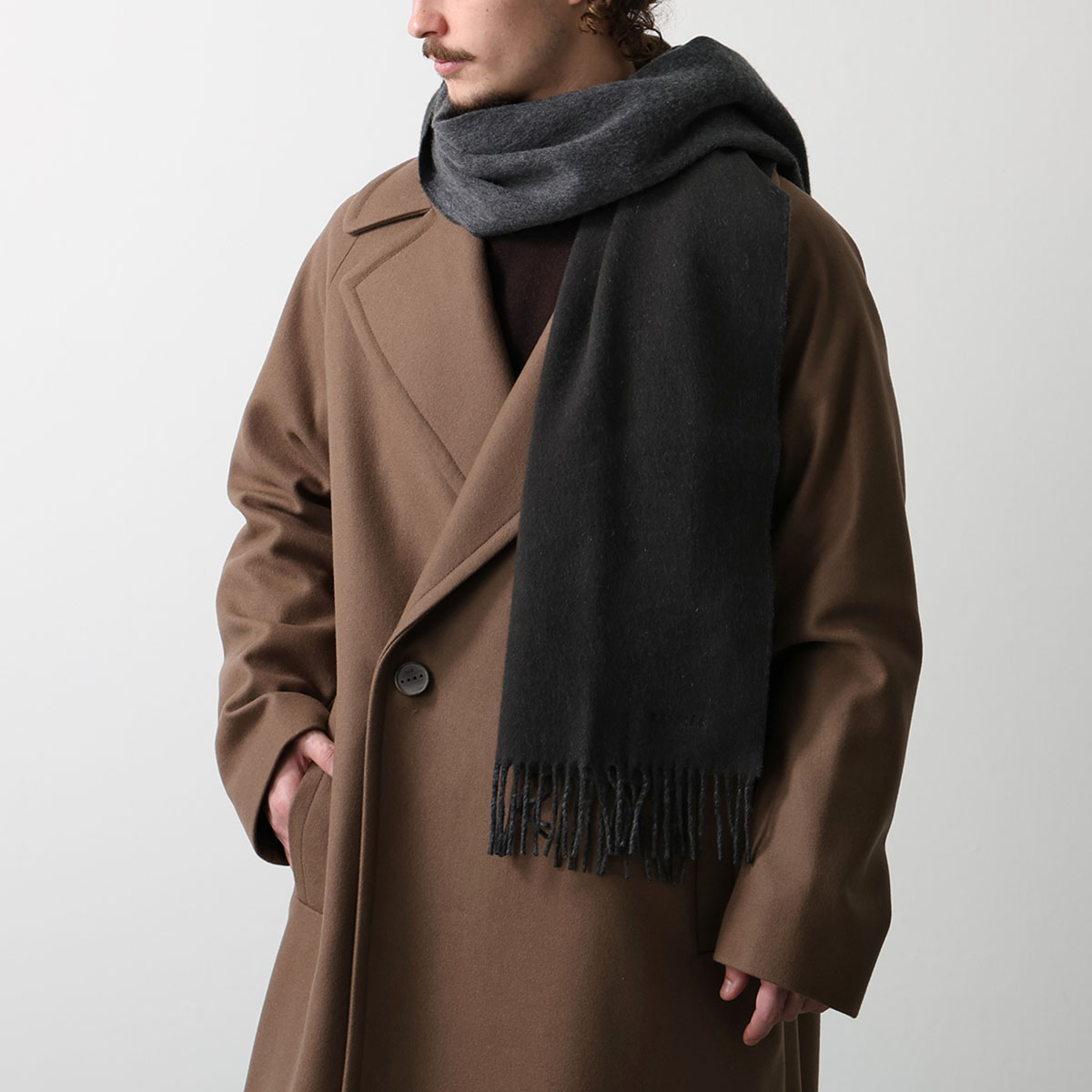 HERMES/エルメス カシミヤマフラー レクトヴェルソ　茶色　黒 HERMES（エルメス） マフラー 170×40 レクトヴェルソ Recto Verso