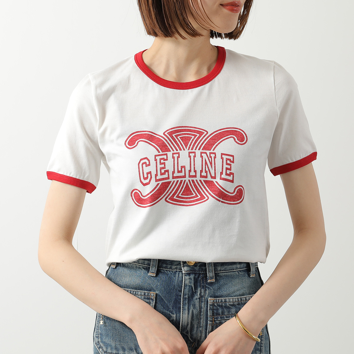 正規品CELINE セリーヌ トリオンフ ロゴ リンガーTシャツ XS CELINE（セリーヌ） Tシャツ RX0CH671Q.GDJ2 レディース 70's