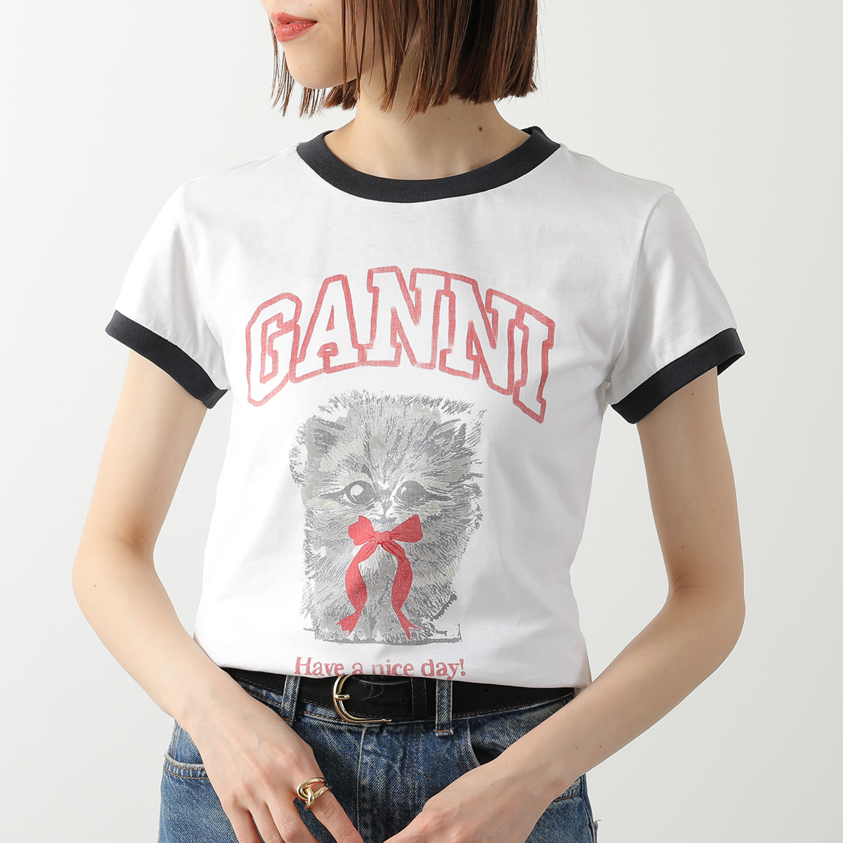 GANNI（ガニー） Tシャツ Basic Cotton Jersey Margot Kitty Print