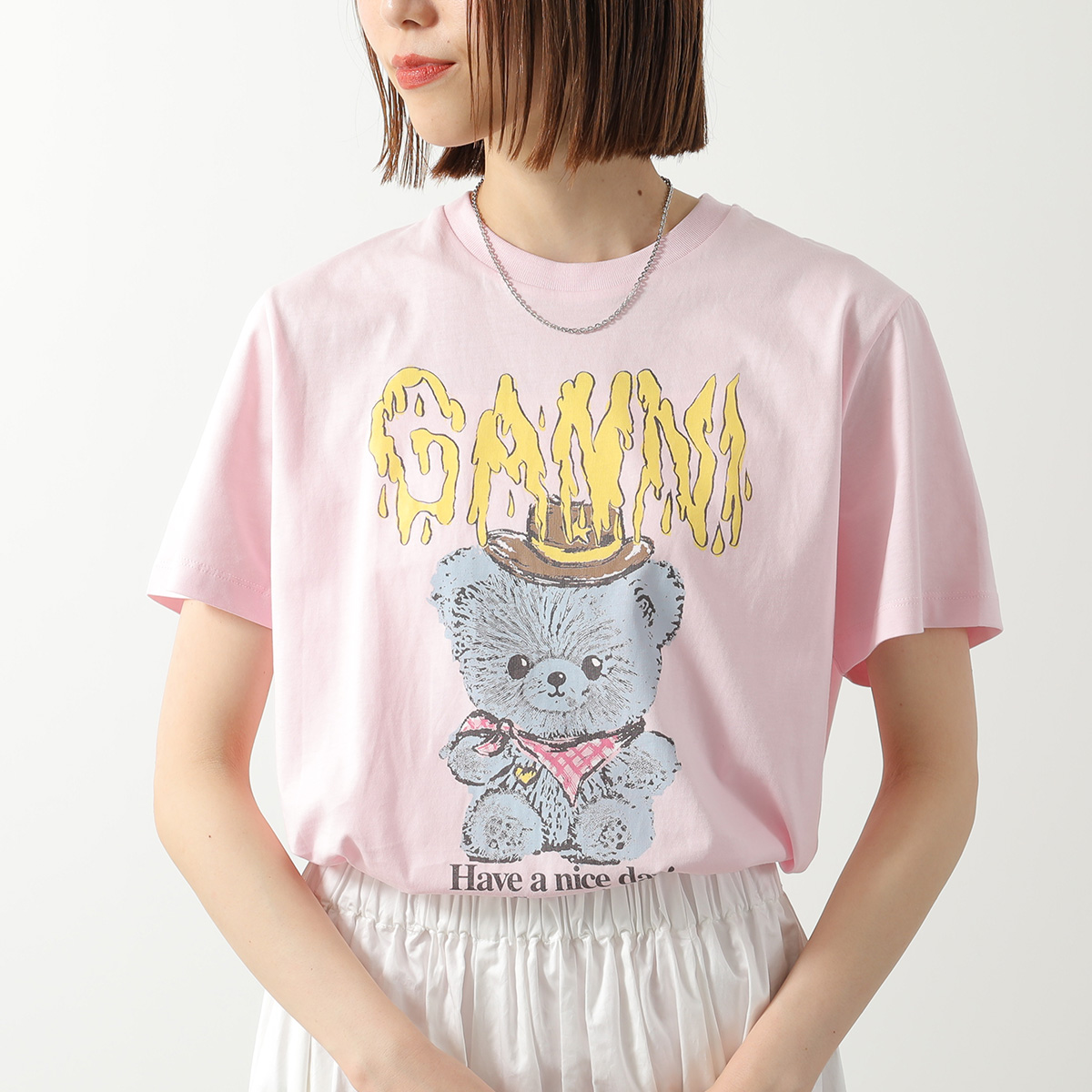 GANNI ガニー Tシャツ Basic Cotton Jersey T-shirt  A1050061 A1050074 A1050075 レディース 半袖 カットソー クルーネック コットン ロゴT カラー3色の画像