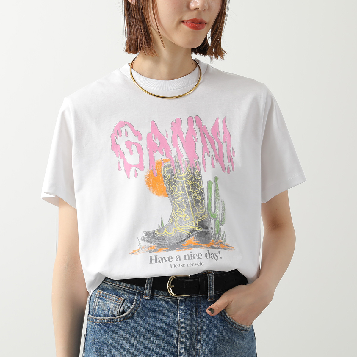 GANNI ガニー Tシャツ Basic Cotton Jersey T-shirt  A1050061 A1050074 A1050075 レディース 半袖 カットソー クルーネック コットン ロゴT カラー3色の画像