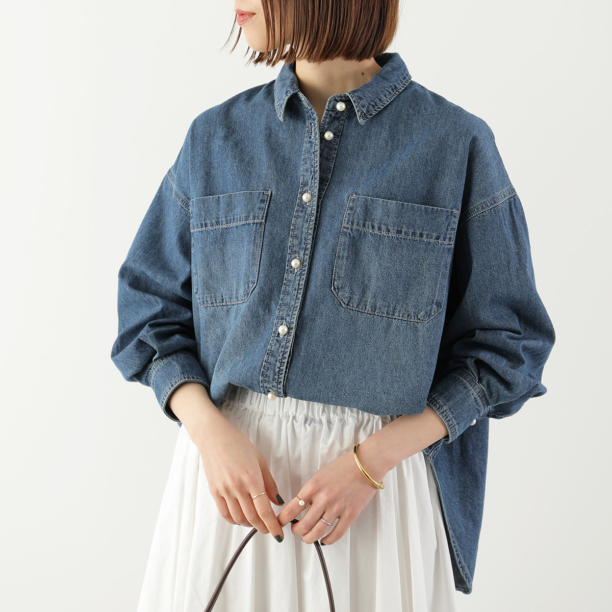 美品✨MUVEIL デニム ブラウス パールボタン muveil_パールボタンデニムパンツ | Truecolours -トゥルーカラーズ-