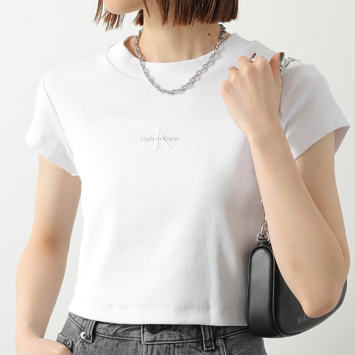 CALVIN KLEIN JEANS カルバンクライン ジーンズ Tシャツ A- MONOGRAM BABY TEE LV047AB802 レディース 半袖 リブ カットソー ロゴT カラー3色の画像