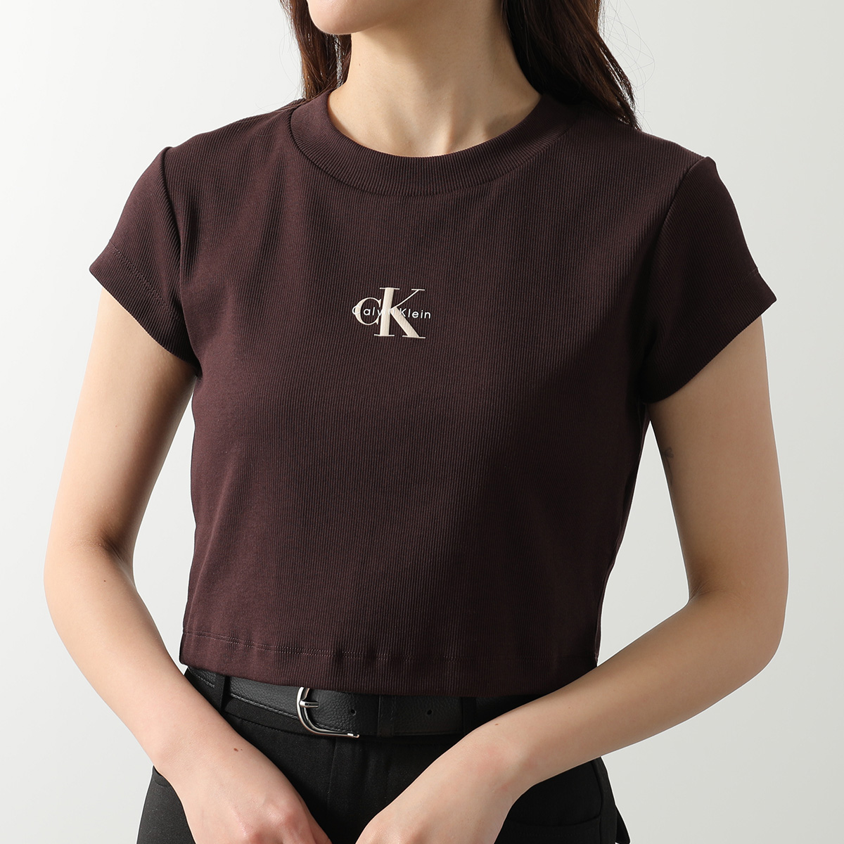 CALVIN KLEIN JEANS カルバンクライン ジーンズ Tシャツ A- MONOGRAM BABY TEE LV047AB802 レディース 半袖 リブ カットソー ロゴT カラー3色の画像