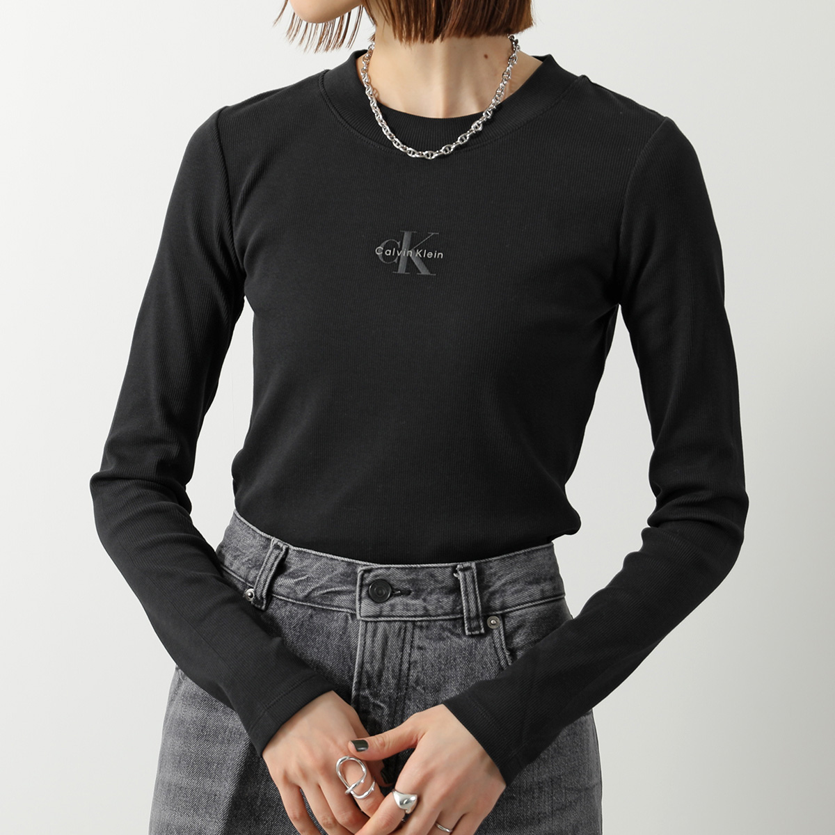   Jeans(カルバンクラインジーンズ) 七分袖シャツ サイズM レディース - 黒 Calvin Klein Jeans(カルバンクラインジーンズ) 七分袖シャツ サイズM