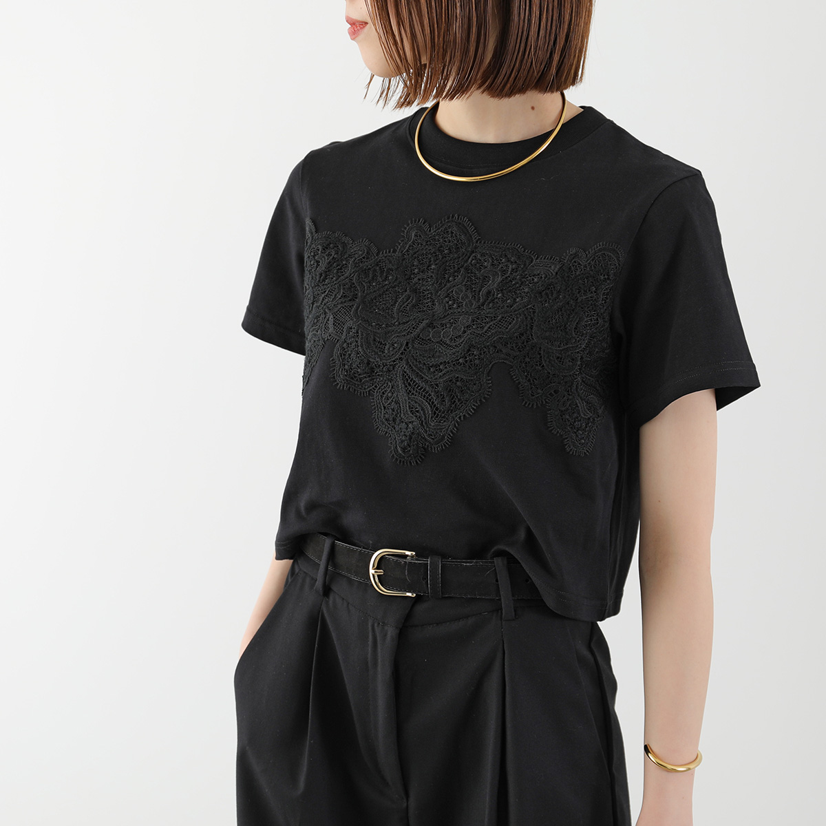 anana アナナ Tシャツ a16-011 レディース 半袖 レース カットソー コットン クルーネック カラー3色の画像