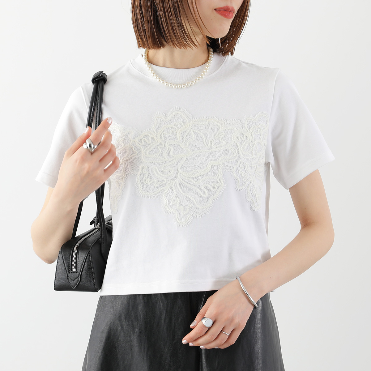 anana アナナ Tシャツ a16-011 レディース 半袖 レース カットソー コットン クルーネック カラー3色の画像