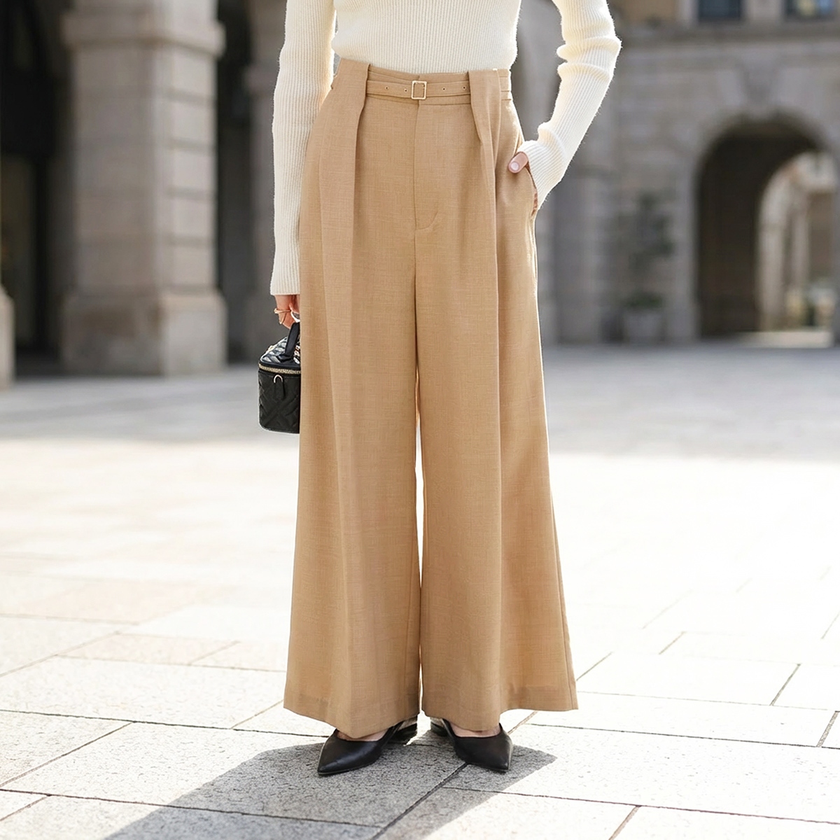 Mewl（ミュール） ワイドパンツ M261-33003 レディース タック ベルト