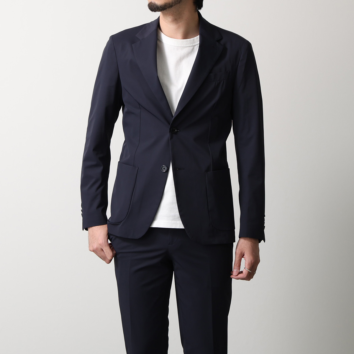 【未使用級】LARDINI ブートニエール付テーラードジャケット ネイビー 48 LARDINI - LARDINI / ラルディーニ | ブートニエール付き コットン