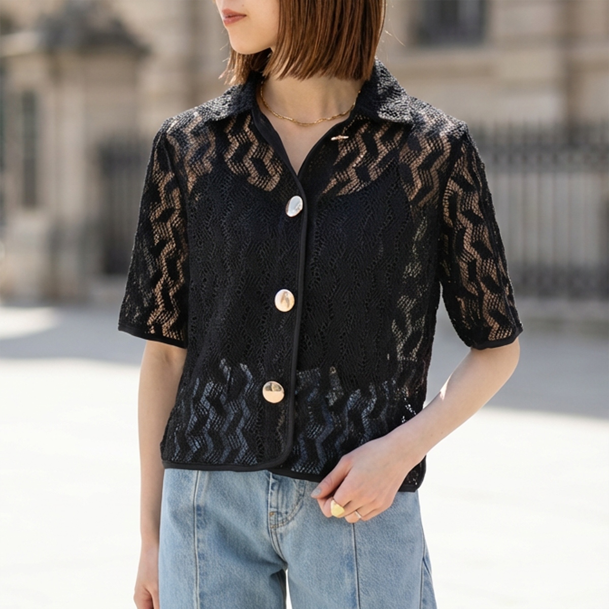 Torrazzo Donna(トラッゾドンナ) 半袖 シャツ Geometric Lace Shirt Torrazzo Donna(トラッゾドンナ) 半袖 シャツ Geometric Lace Shirt