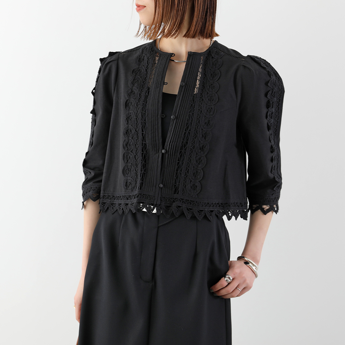 MARILYN MOON SOI-MeME マリリンムーン ソワメム ブラウス batten lace blouse jacket 4261-105 レディース ジャケット レース 七分袖 カラー2色の画像