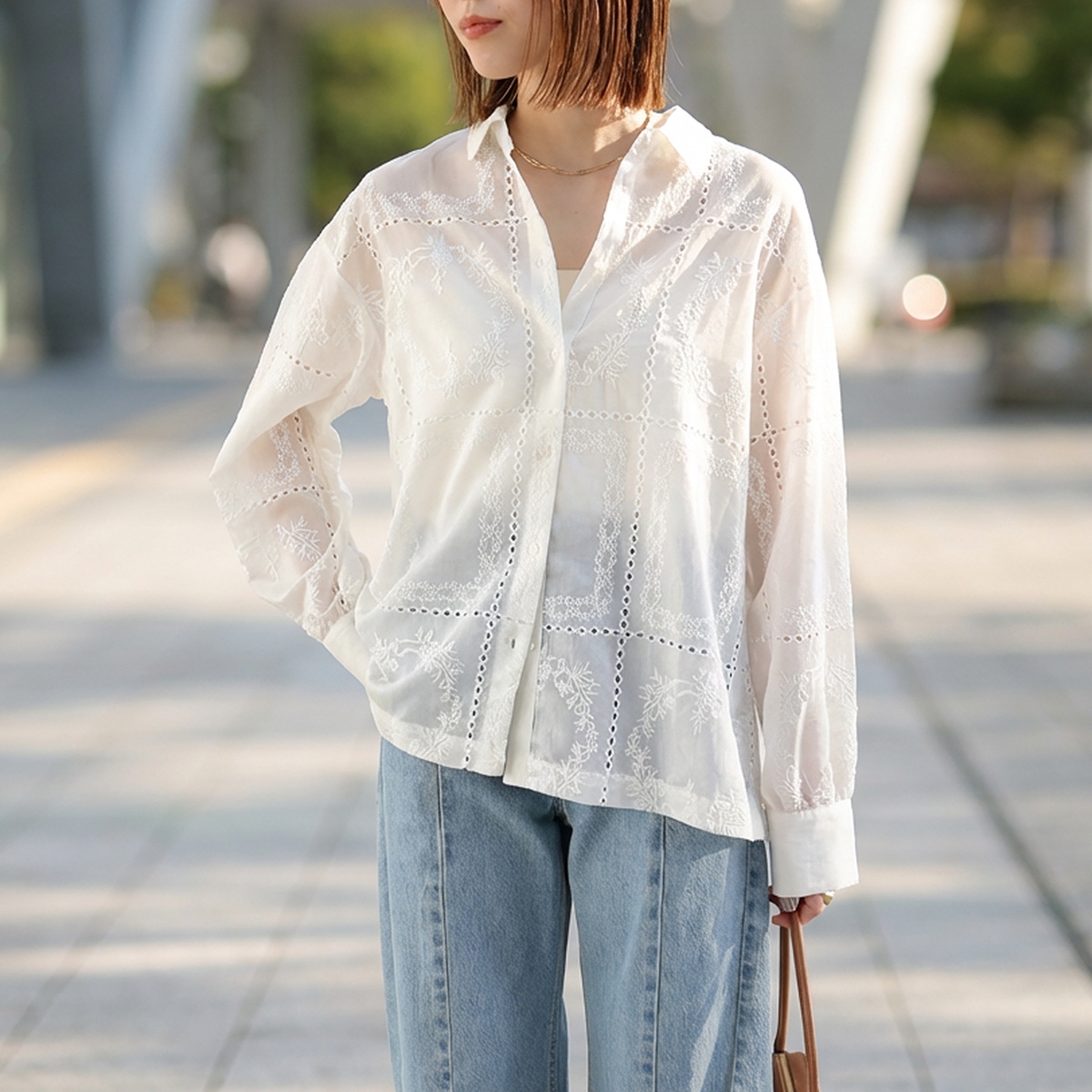 LHELBIE（レルビエ） 長袖 シャツ 52306T レディース シアー レース 