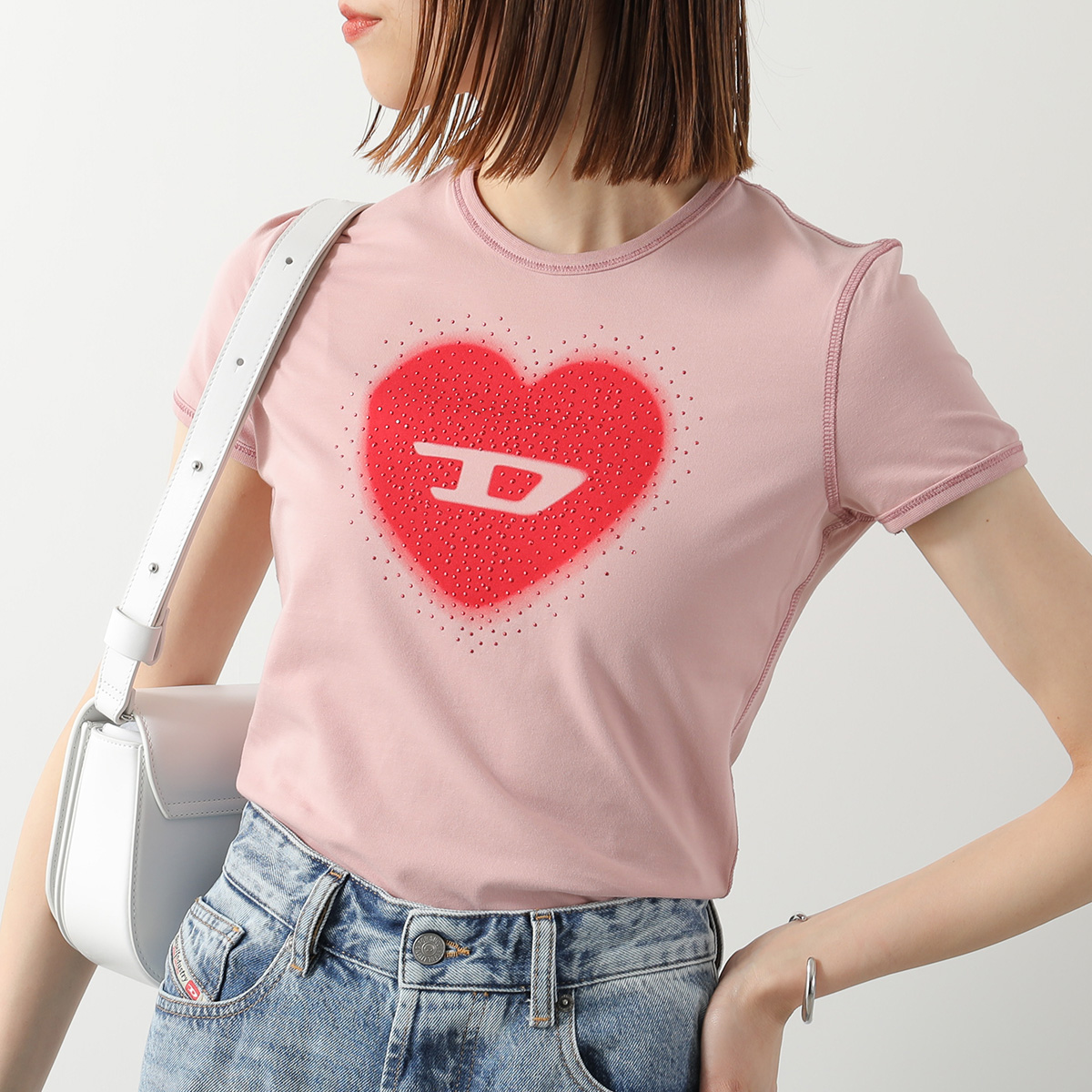 【新品】DIESEL T-Ele ロゴTシャツ ハートM ピンク TCUORE