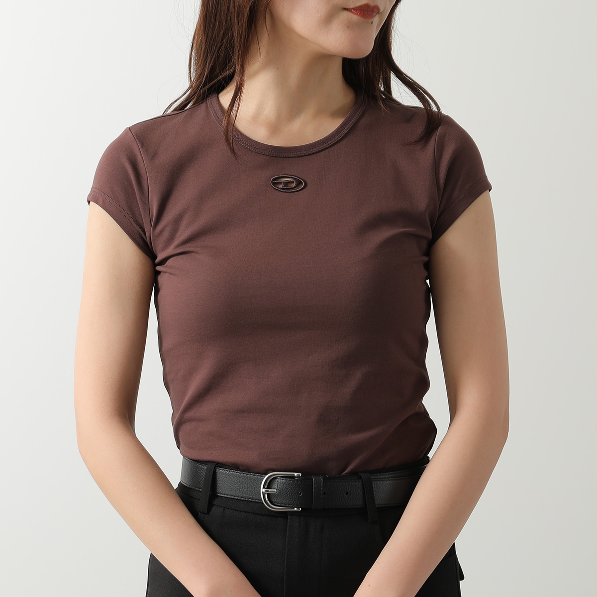 DIESEL ディーゼル Tシャツ T-ANGIE OD A19912 0AFAA レディース 半袖 フレンチスリーブ オーバルD カットアウト 刺繍 ロゴT ミニT カラー2色の画像