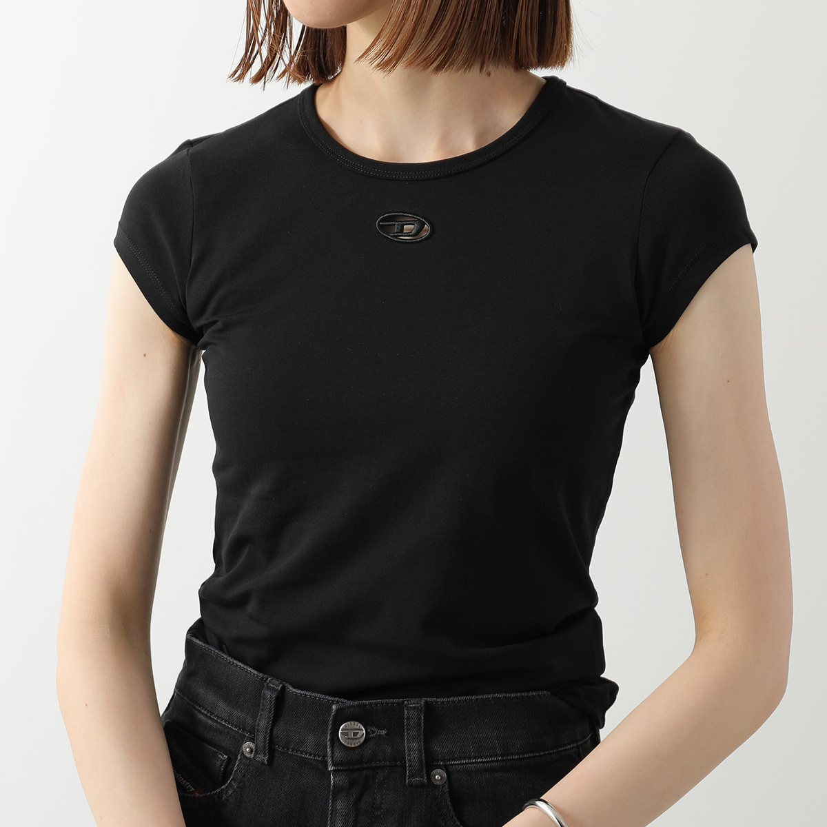 DIESEL ディーゼル Tシャツ T-ANGIE OD A19912 0AFAA レディース 半袖 フレンチスリーブ オーバルD カットアウト 刺繍 ロゴT ミニT カラー2色の画像
