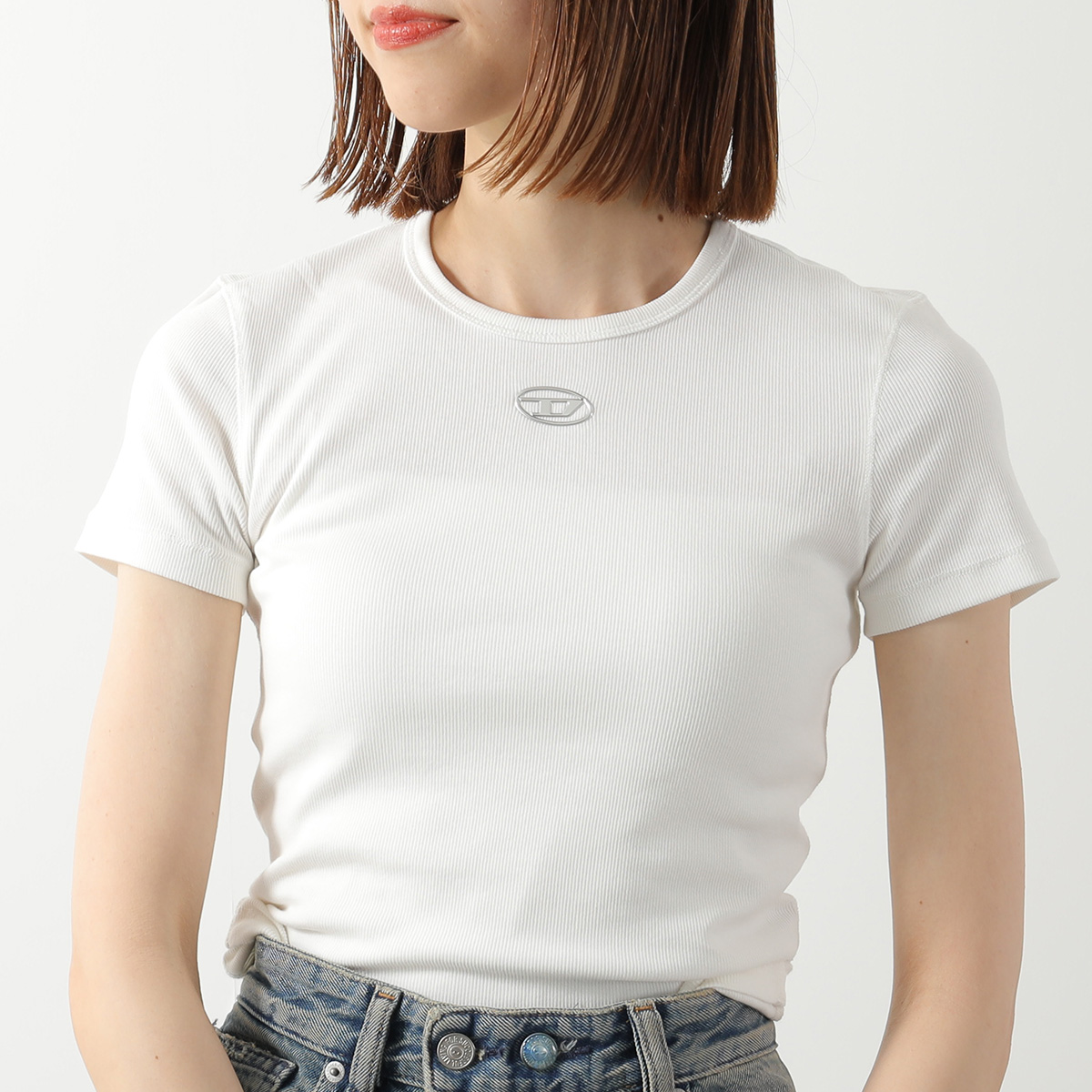 DIESEL ディーゼル リブカットソー T-ELE LONG OD A19910 0JMBA レディース 半袖 オーバルD メタルロゴ クルーネック カラー2色の画像