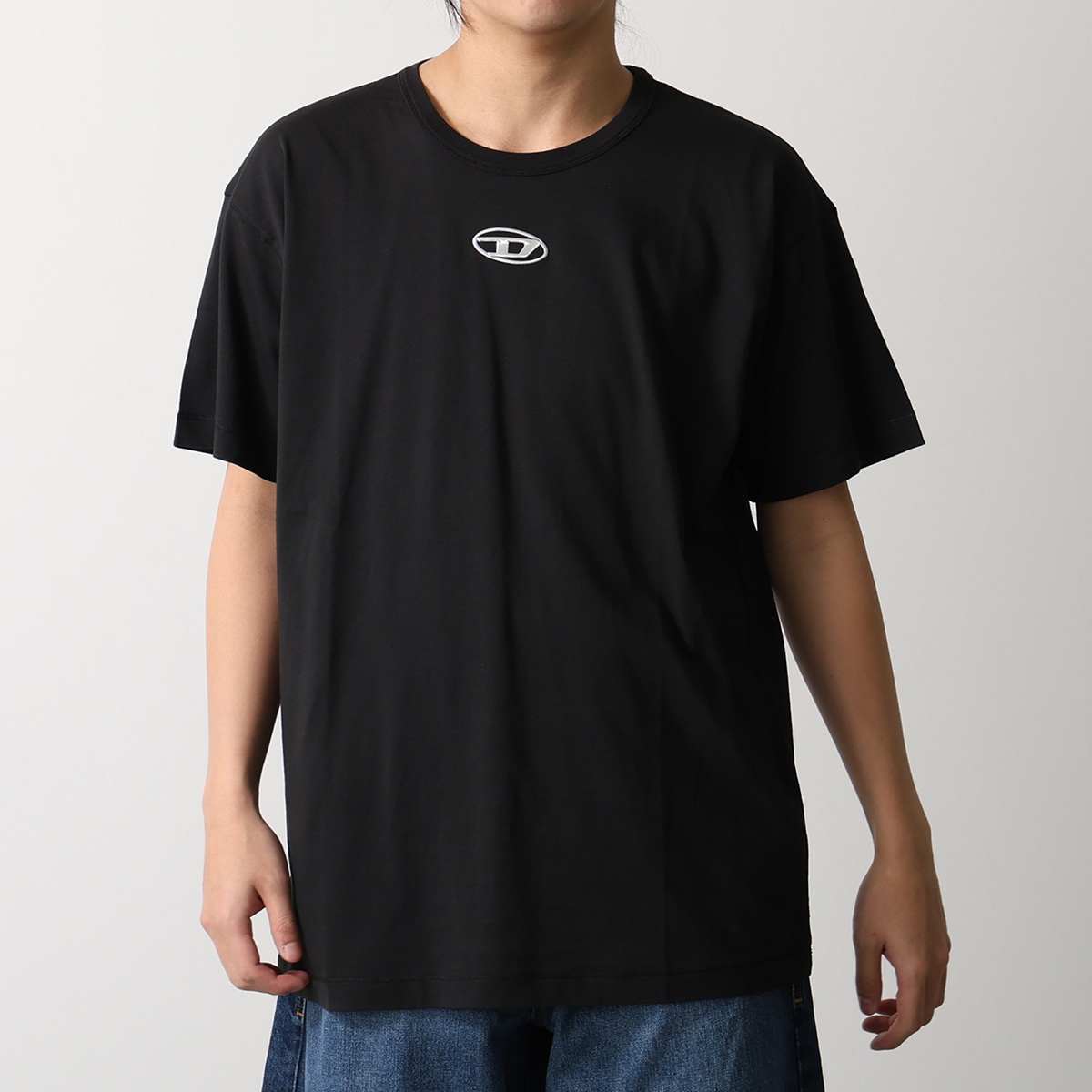 DIESEL 半袖Tシャツ 黒 ロゴ刺繍 ディーゼル DIESEL メンズ Tシャツ 半袖 A02877 9XX 0AAXJ トップス