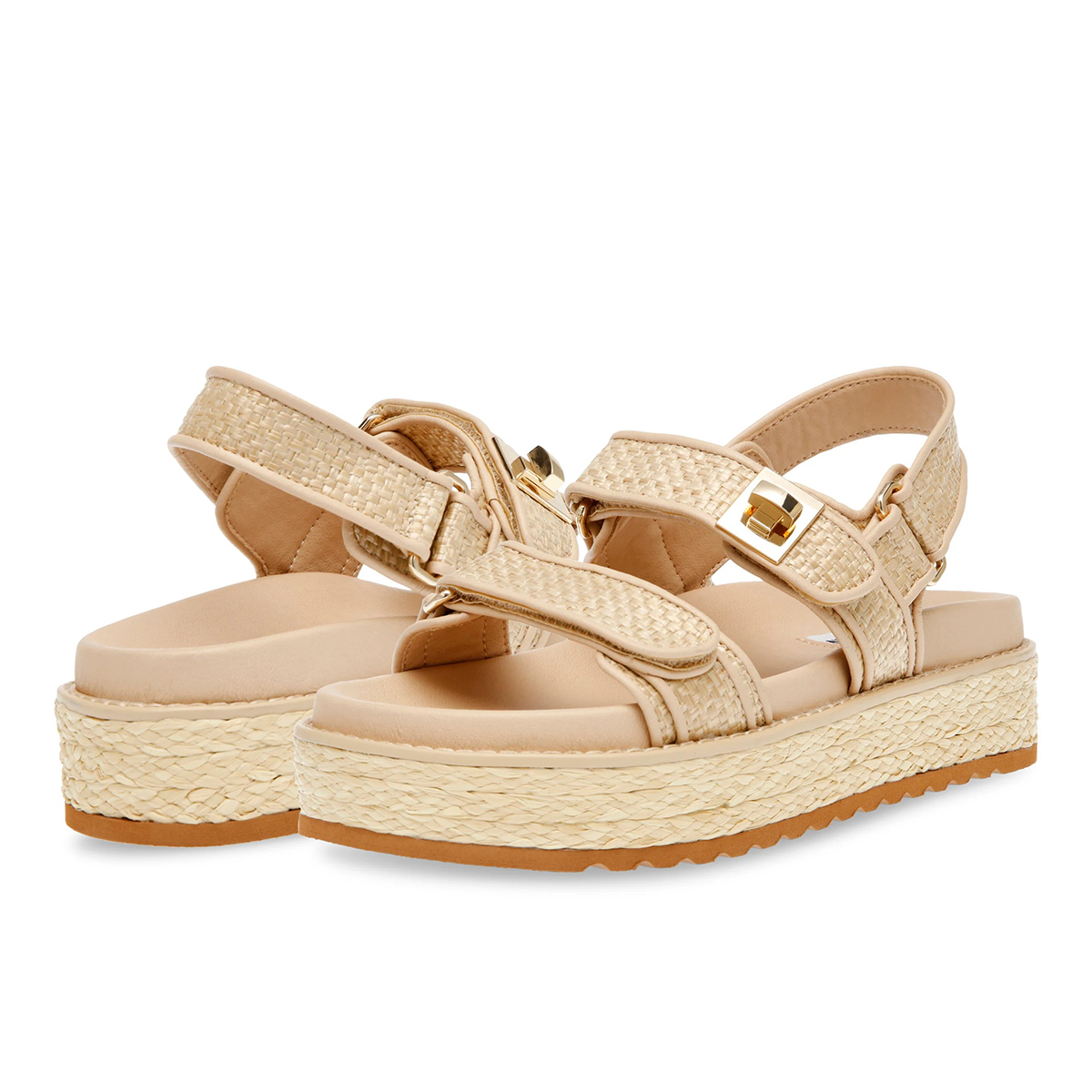 STEVE MADDEN スティーブマデン サンダル BIGMONA レディース ダブルベルト ラフィア プラットフォーム 厚底 シューズ 靴の画像