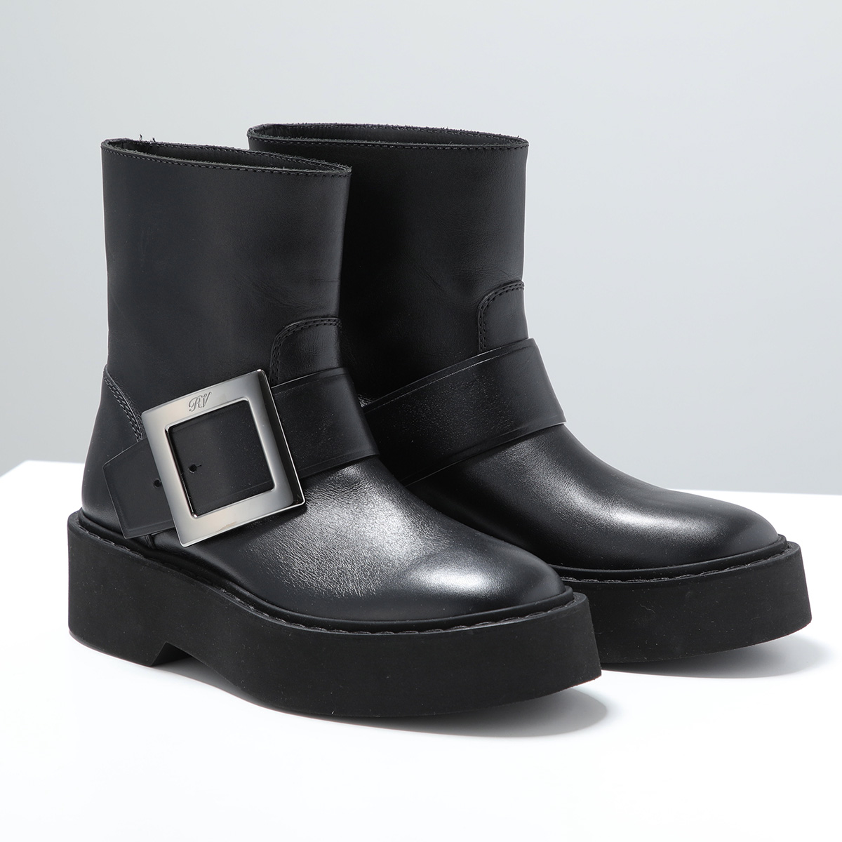 ROGER VIVIER ロジェヴィヴィエ ショートブーツ VIV RANGERS HIGH MET BIKERS BOOTIE RVW74038980TTQ メタルバックル 厚底  B999/NERO RVW74038980TTQB999の画像