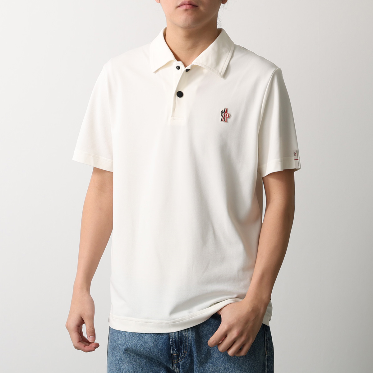 MONCLER GRENOBLE モンクレール グルノーブル ポロシャツ 8A00001 89AVZ メンズ ナイロン 鹿の子 半袖 ロゴワッペン トリコロールライン 034の画像