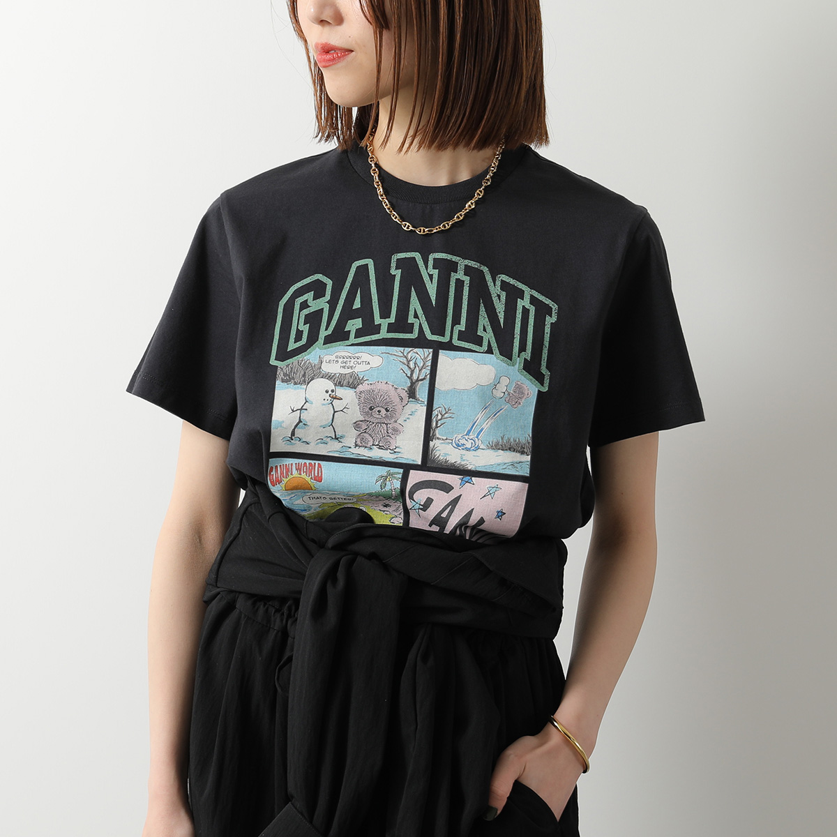 GANNI（ガニー） 半袖 Tシャツ Basic Cotton Jersey Bear Comic Teddy