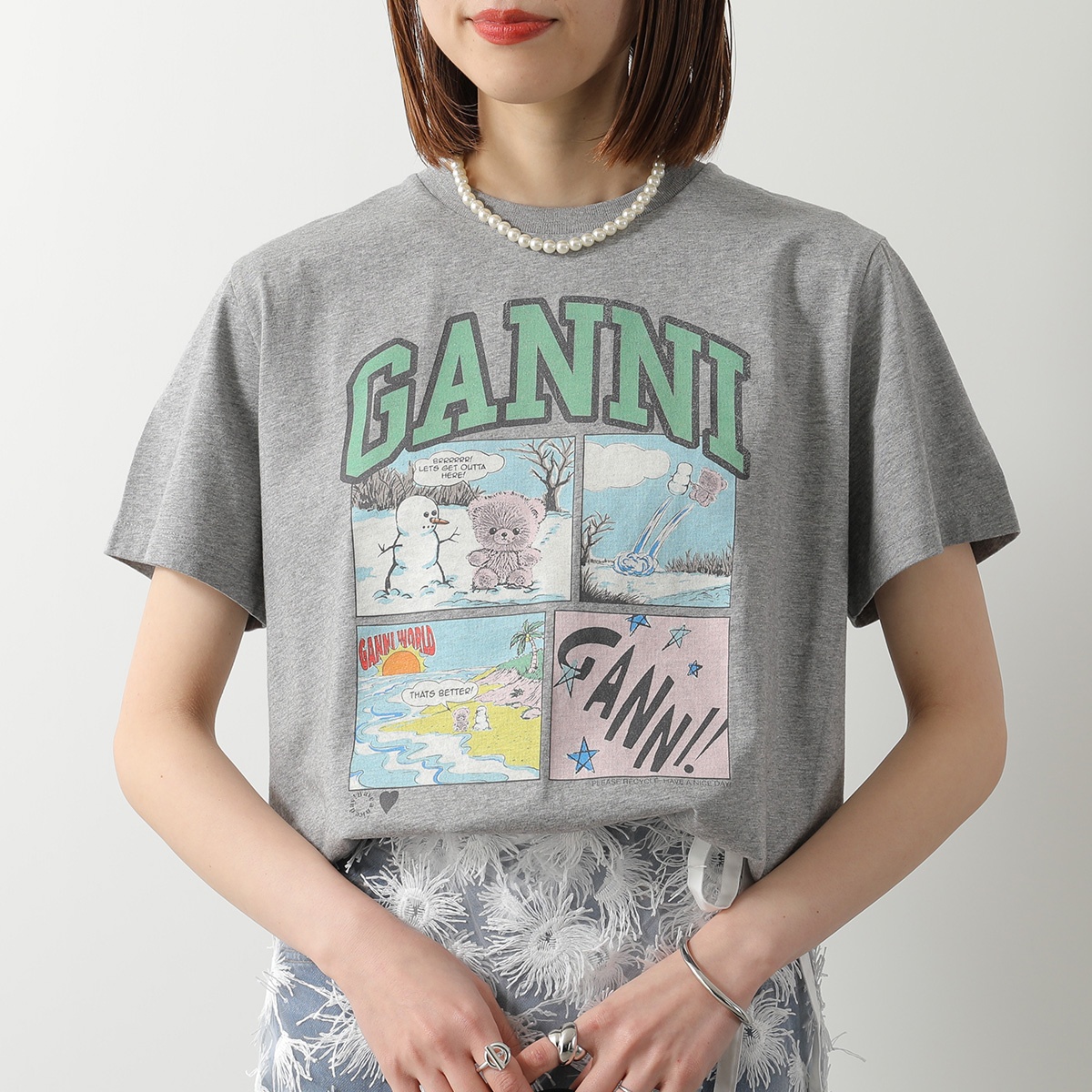 GANNI（ガニー） 半袖 Tシャツ Basic Cotton Jersey Bear Comic Teddy