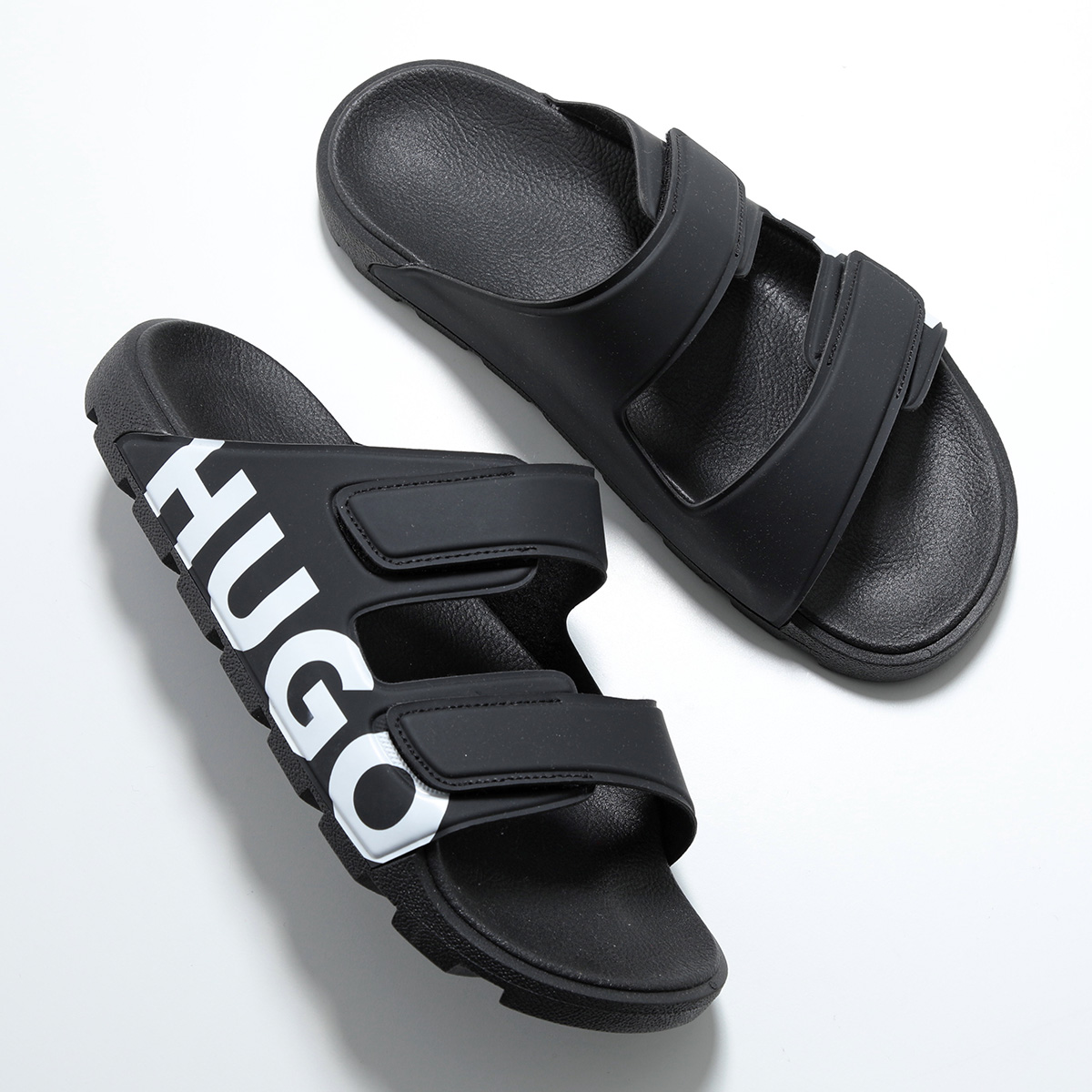 HUGO BOSS ヒューゴボス　サンダル　ブラック✖️ゴールド　42 HUGO BOSS (ヒューゴボス) メンズ サンダル 合成皮革 スライドサンダル