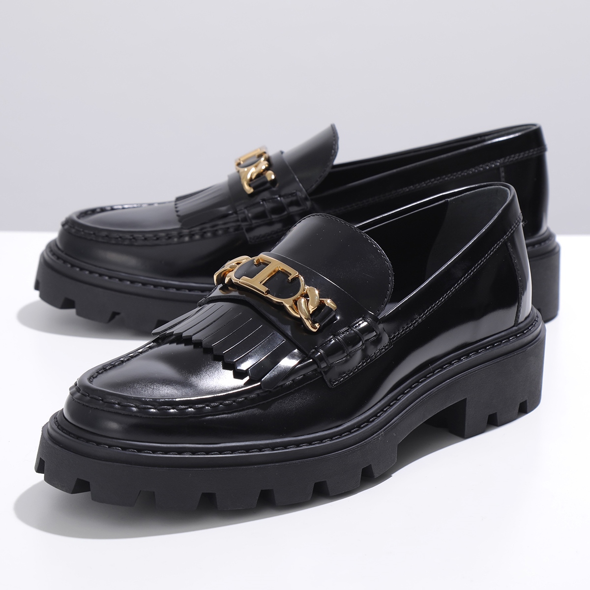 TODS トッズ ローファー XXW08J0GF80SHA レディース Tチェーン メタル フリンジ レザーシューズ チャンキーソール B999/NERO XXW08J0GF80SHAB999の画像