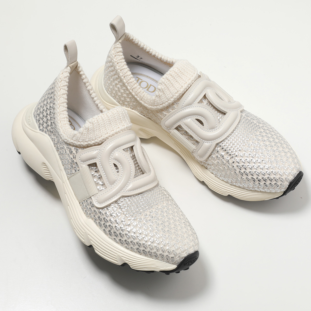 TODS トッズ スニーカー Kate ケイト XXW54C0IB90T8Z レディース ローカット スリッポン バックタブ ロゴ ニット メタリック 4cm シューズの画像