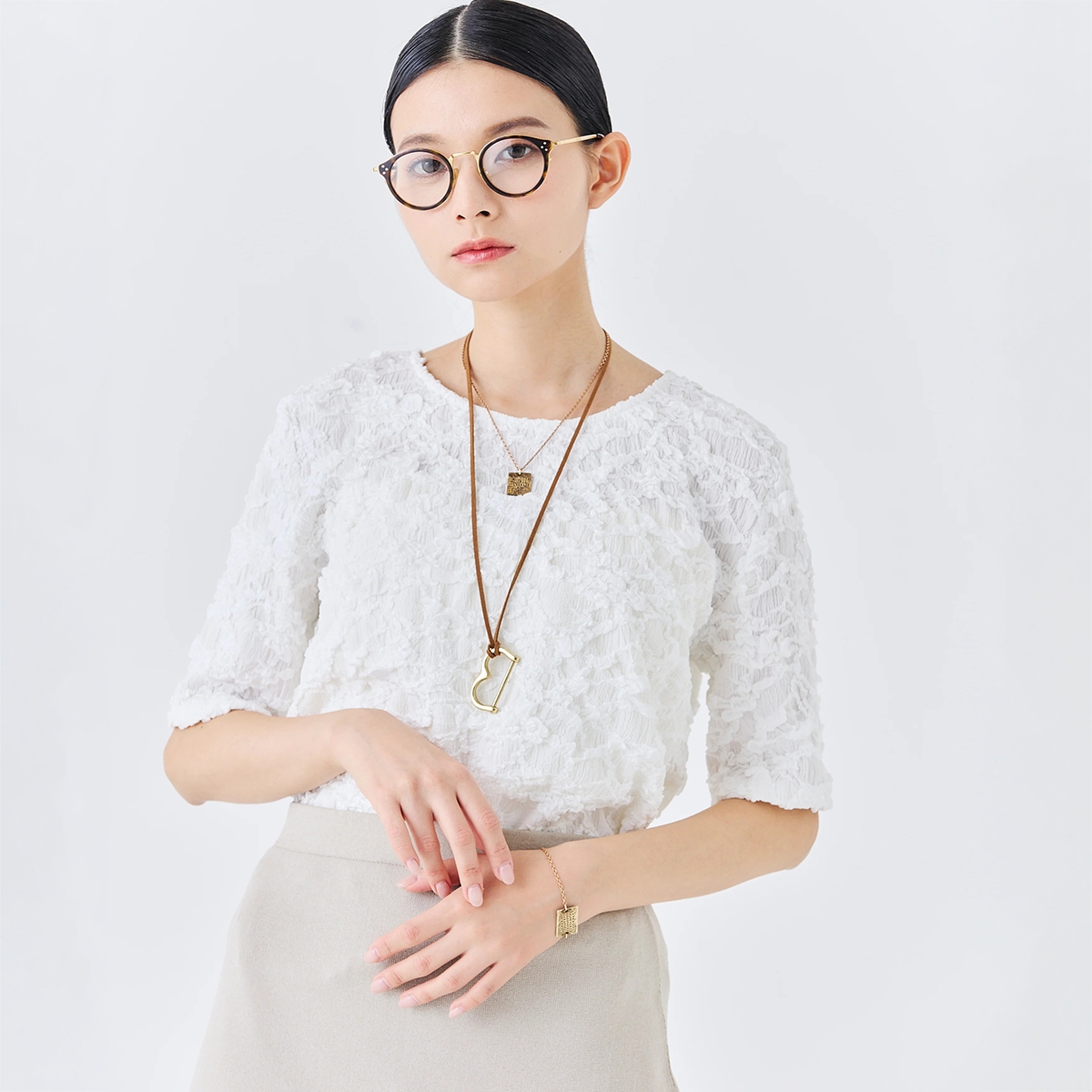 Torrazzo Donna（トラッゾドンナ） ジャガード半袖トップス 6266-360 