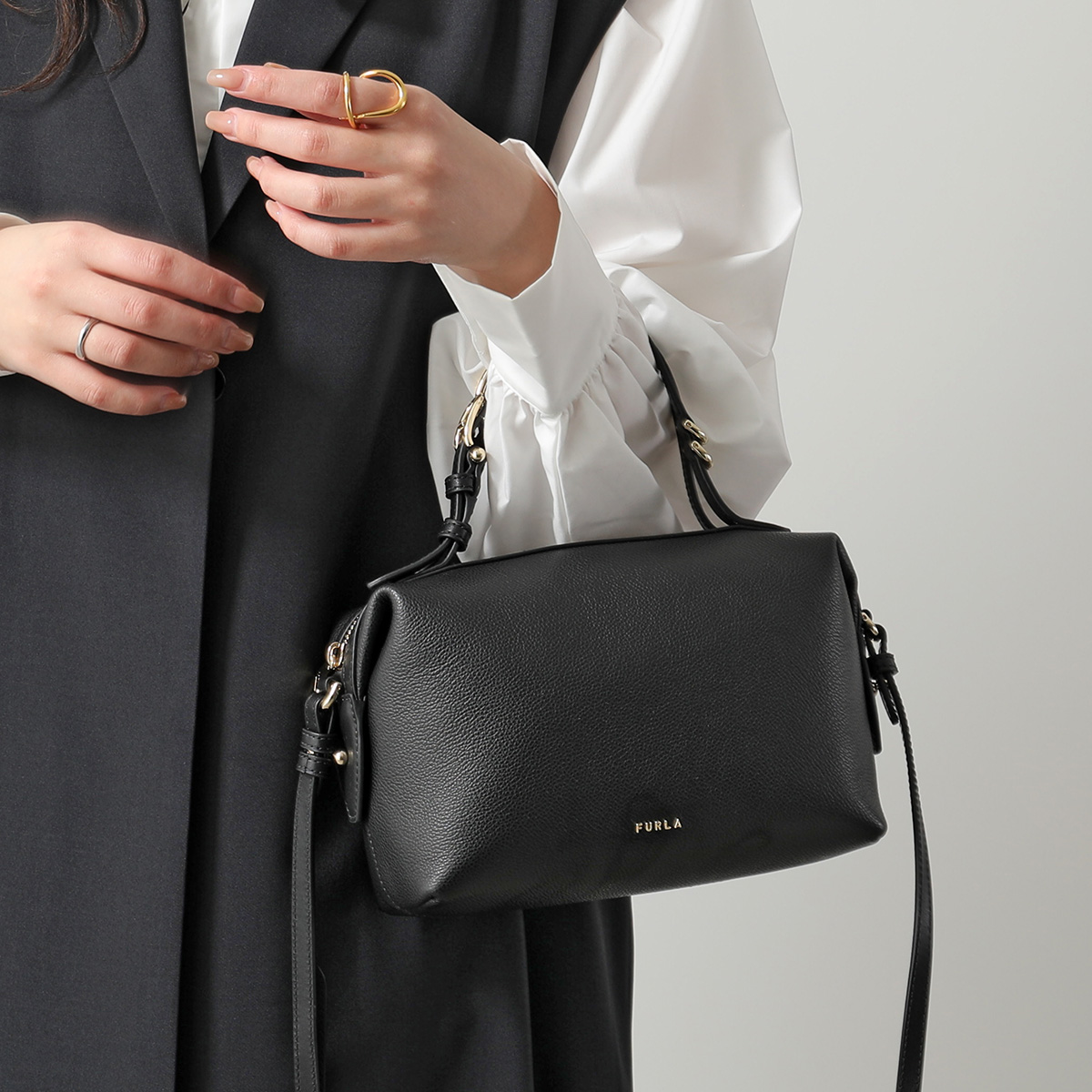★お値下げ★FURLA フルラ　ミニボストン　黒　ブラック　ハンドバッグ　手持ち FURLA（フルラ） ハンドバッグ DOUBLE MINI BOSTON BAG ダブル WE00870
