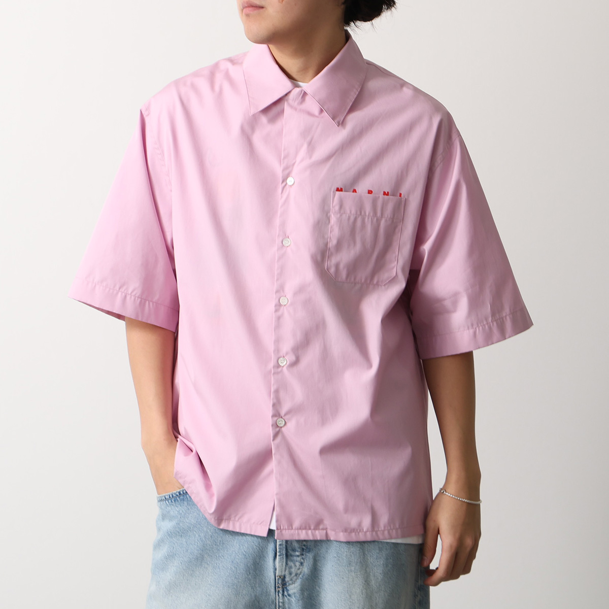 MARNI マルニ ボウリングシャツ CUMU0213PP USCT88 メンズ 半袖 コットン ポプリン 胸ポケット ロゴ カラー2色 CUMU0213PPUSCT88LWB31の画像