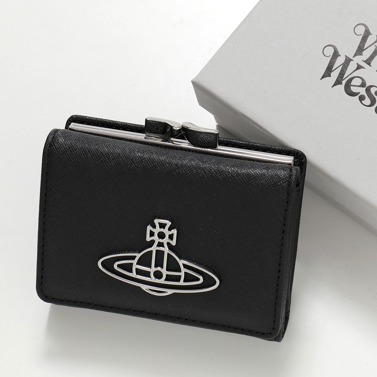 Vivienne Westwood 三つ折り財布 ブラックシルバー VIVIENNE WESTWOOD 財布 三つ折り がま口 クリアポケット付き