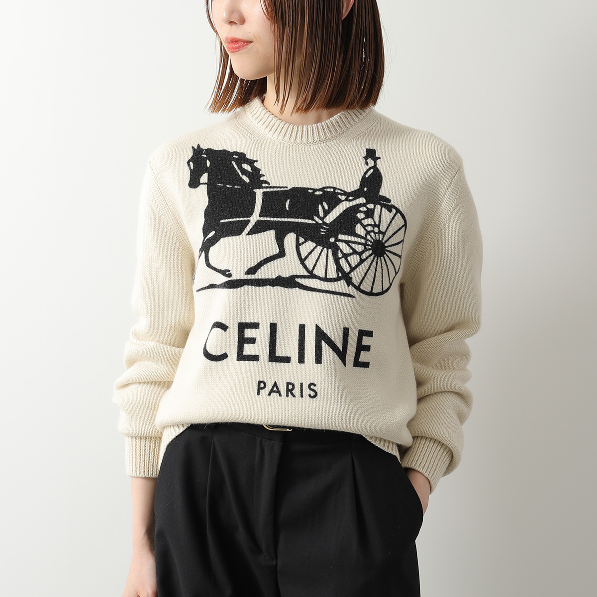 美品 CELINE セリーヌ　フィービー期　ネイビー 刺繍セーター CELINE（セリーヌ） ニット 2AC85048T.38NO 2AC85048T.03SD 2AC85048T
