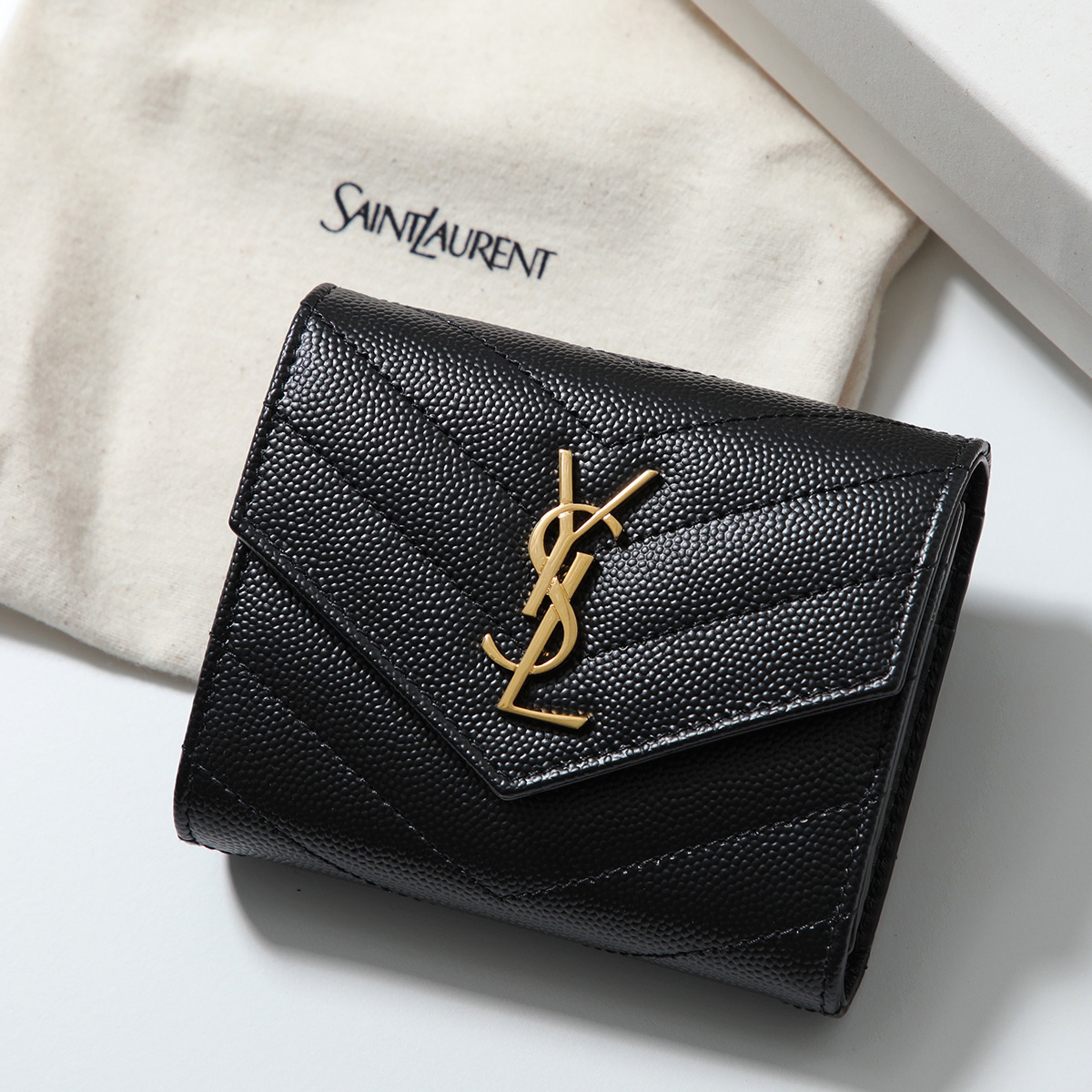 ◇箱付き極美品◇イヴサンローラン　カサンドラ刺繍　二つ折り財布　ブラック SAINT LAURENT サンローラン 二つ折り財布 485630 0SX0E メンズ