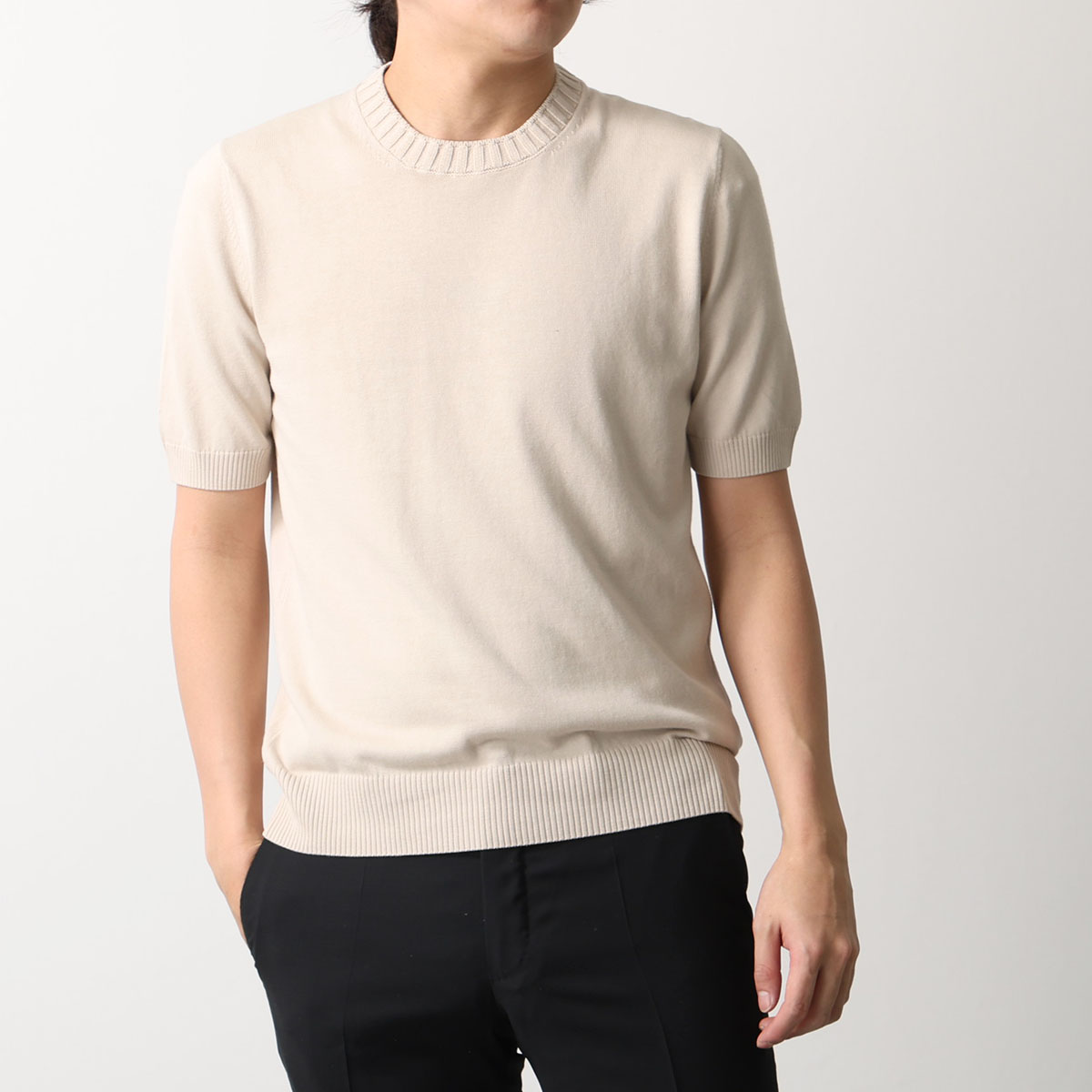 Gran Sasso ブラウンコットン半袖セーター Gran Sasso（グランサッソ） 半袖ニット 57188 18163 メンズ クルー