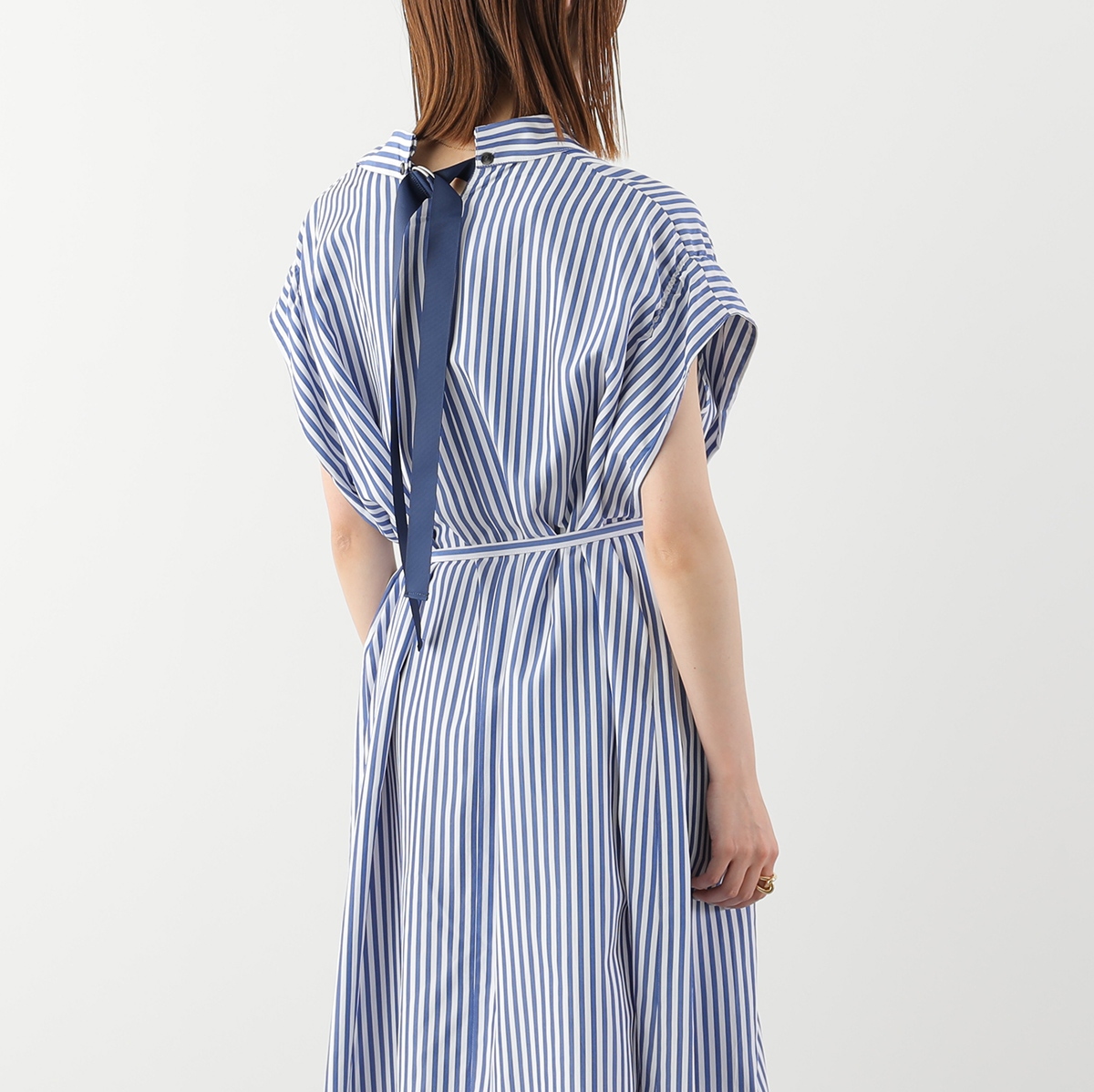 HERENCIA ヘレンチア ワンピース Back-Ribbon Striped Shirt Dress H326114 レディース ストライプ バックリボン ドレス ロング丈の画像