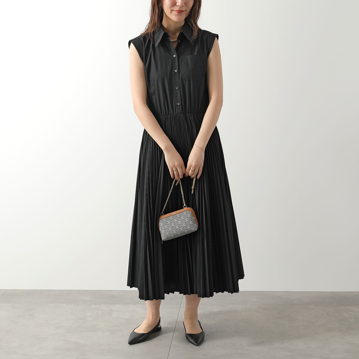 N°21 ヌメロヴェントゥーノ ワンピース H031 0157 レディース 襟付き ノースリーブ プリーツ ロング ミモレ丈 ロゴ 9000の画像