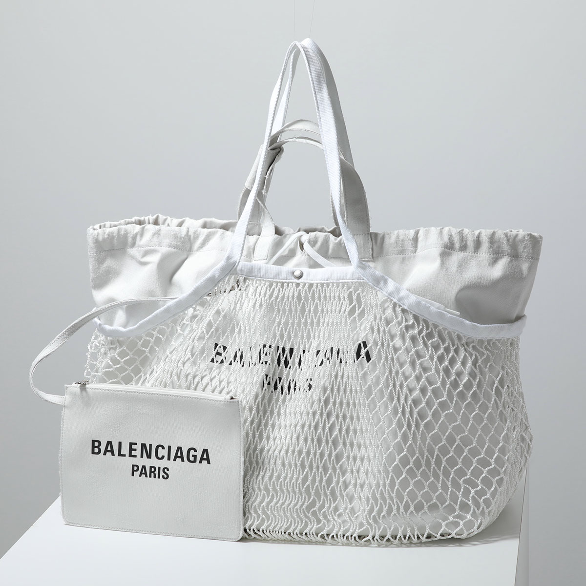 【訳あり】BALENCIAGA バレンシアガ トートバッグ 24/7 TOTE L 791793 2AA45 メンズ フィッシュネットレイヤー コットンキャンバス ポーチ付きの画像