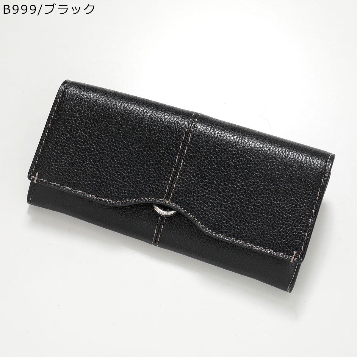 TODS トッズ 二つ折り長財布 XAWDBNB0403 XSO レディース カーフレザー センター シーム フラップ ホットスタンプ ロゴの画像