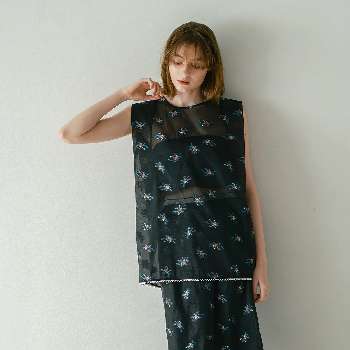 WHYTO（ホワイト） WHYTO. ブラウス back open sheer flower blouse