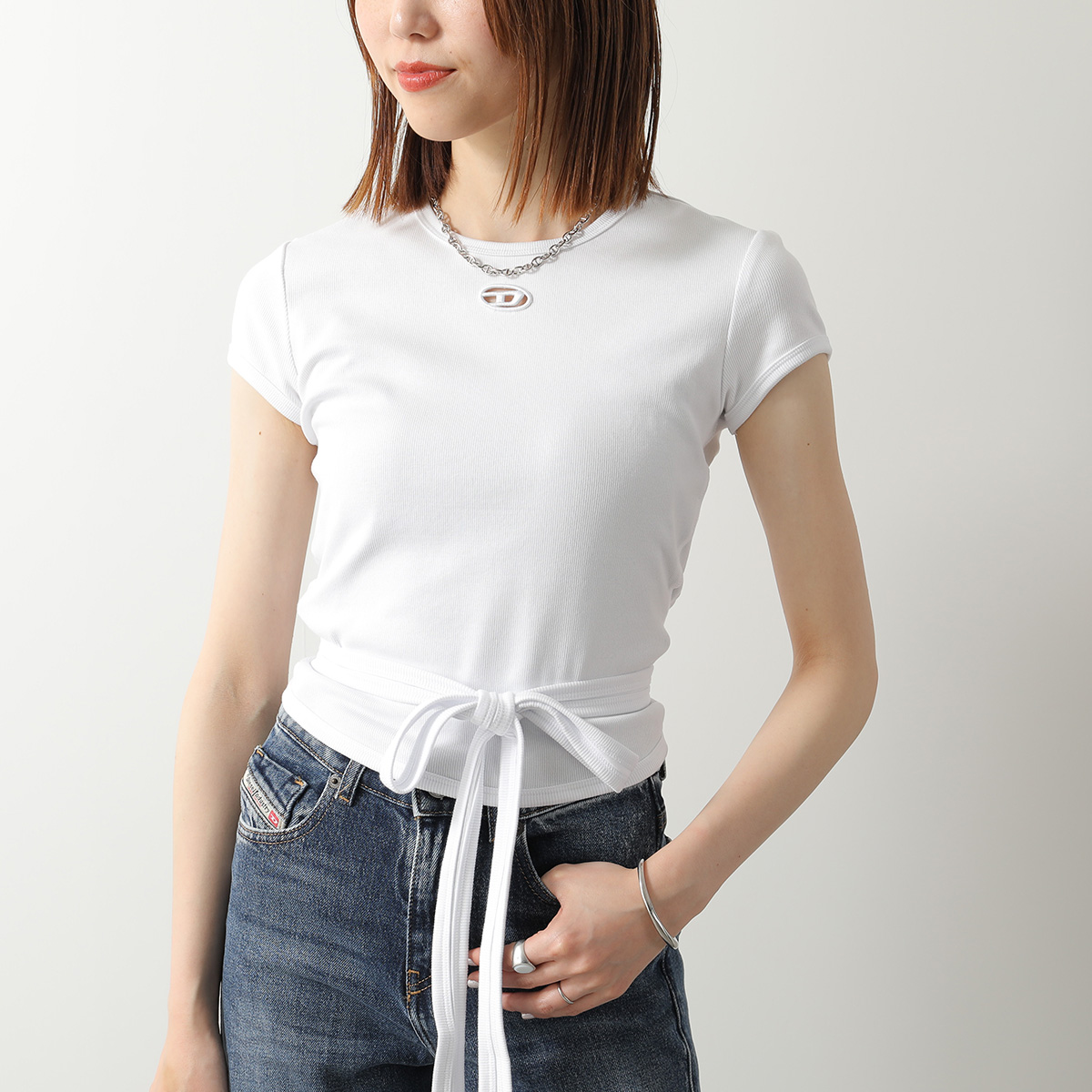 DIESEL ディーゼル Tシャツ T-BUNNY-TAIL-S1 A21197 0EJAI レディース 半袖 カットソー リブ オーバルD刺繍 クルーネック A211970EJAIの画像